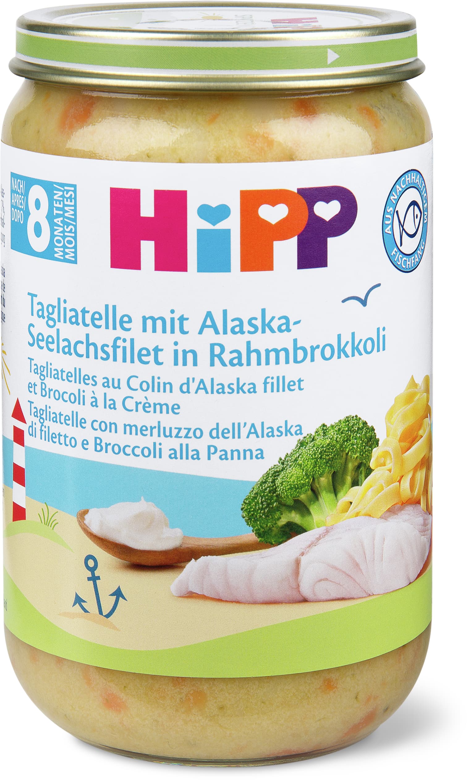 Hipp Tagliatelle mit Seelachsfilet in Rahmbrokkoli 220g